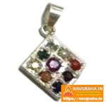 Navratna Silver Square Locket – 925 Sterling, Natural Nine Gemstones Pendant – Navgraha.in