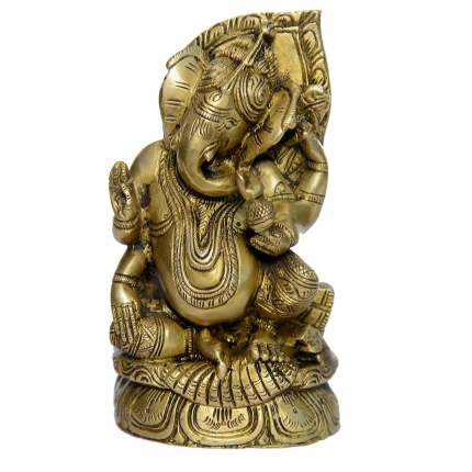 Brass Ganesha Sitting Statue for Home Décor & Puja Room 6.8″ Inch Idol | Deity Idol Exclusive Collection