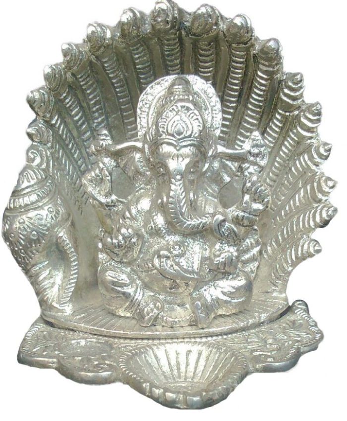 White Metal Sheep Ganesha Statue 4.5 Inch Height Idol | Deity Idol Exclusive Collection - Image 1