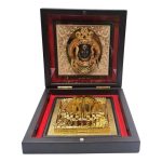 Ayodhya Prabhu Sri Ram Lalla Holy Face Charan Padhuka Gold Plated Box Corporate Gift 3 x 3 inch | Sacred Divine Footprints for Temple & Home