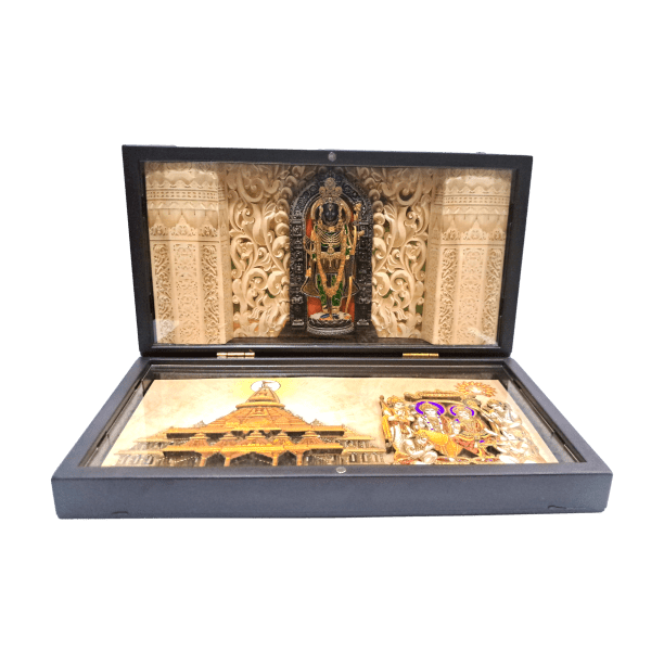 20240413_164655_preview_rev_2-1.png Prabhu Sri Ram Lalla Pattabhisheka in Ayodhya Mandhir Gold Plated Box Corporate Gift size 8 x 4 inch | Premium Corporate Gift for Divine Blessings - Image 1