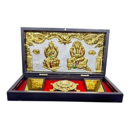 Sri Lakshmi Ganesh Gold Plated Yantra with Vasthu Tortoise Box Corporate Gift 8 x 4 inch | Premium Corporate Gift for Divine Blessings