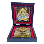 Sri Lakshmi Ganesh Saraswati Gold Plated Charan Box Corporate Gift 4 x 4 inch | Sacred Divine Footprints for Temple & Home