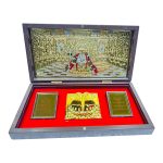 Somnath Shivaling inside Gold Plated Charan Padhuka Box Corporate Gift 8 x 4 inch | Sacred Divine Footprints for Temple & Home