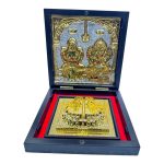 Sri Maha Lakshmi Ganesh Gold Plated Charan Box Corporate Gift 4 x 4 inch | Sacred Divine Footprints for Temple & Home