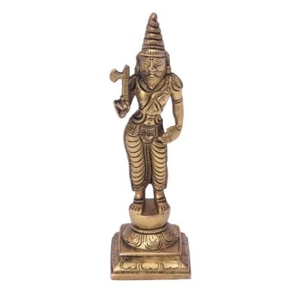 Brass Parashurama Idol with Axe Murti for Home Temple Table Décor | Parashurama Avatar for Justice & Dharma Protection