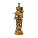 Brass Standing Krishana Statue for Gift & Home Decor Handicraft Art &ndash; Premium Brass Deity Idol for Home & Temple