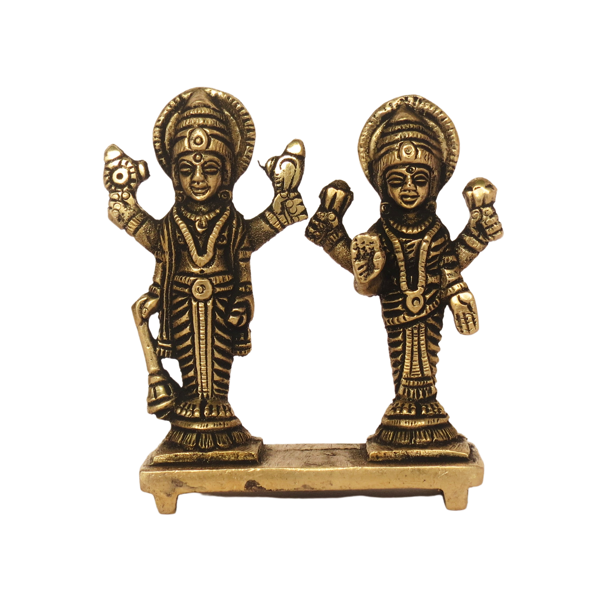 BH08677_1-1.jpg Brass vishnu Lakshmi standing with bajath statue 3″ Inch – Premium Brass Deity Idol for Home & Temple - Image 1