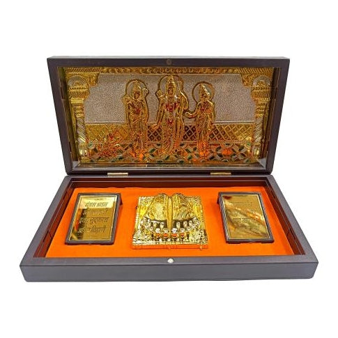IMG20240125133006_preview_rev_1_1-1.jpg Sri Ram Parivar Gold Plated Charan Padhuka Box Corporate Gift 8 x 4 inch | Sacred Divine Footprints for Temple & Home - Image 1