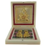 Padmaasana Ganesh Gold Plated Charan Padhukas in White Box Corporate Gift 4 x 4 inch | Divine Footprints for Blessings & Prosperity