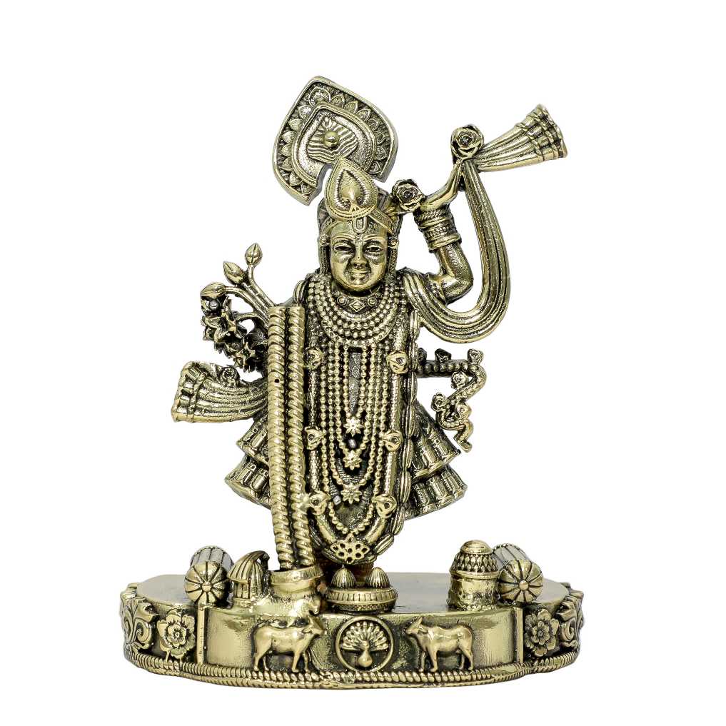 bh10262_1-1.jpg Brass Shrinathji For Collectible Handicraft 4″ Inch – Premium Brass Deity Idol for Home & Temple - Image 1