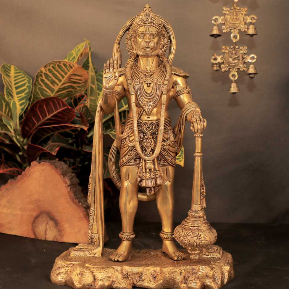 bh10281_n1-1.jpg Brass Salangpur Hanuman Murti 17″Height – Premium Brass Deity Idol for Home & Temple - Image 1