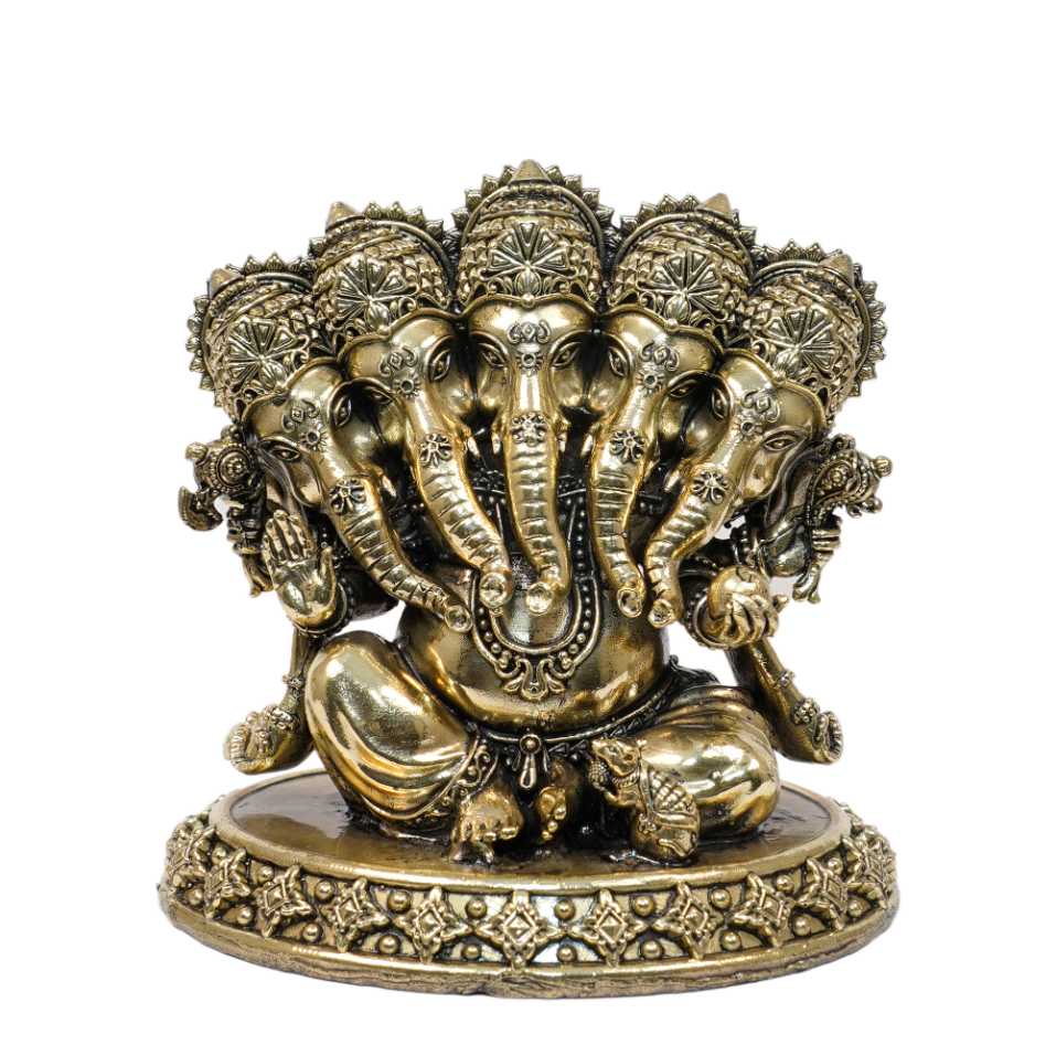 bh10362_1-1.jpg Brass Statue Of Panchmukhi Ganesh 5 Inch Height – Premium Brass Deity Idol for Home & Temple - Image 1