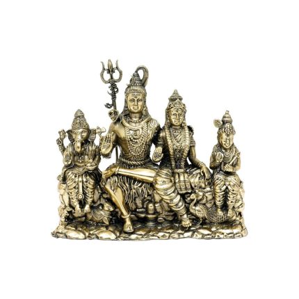 Brass Shiv Parivar Statue – Divine Hindu God Family Figurine 5″ Inch – Premium Brass Deity Idol for Home & Temple