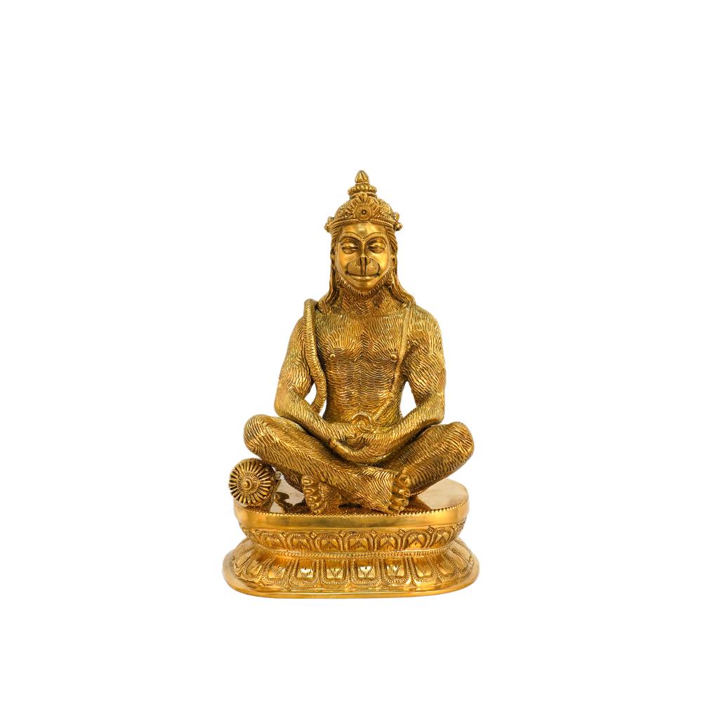 bh10501_1-1.jpg Brass Sitting Hanuman Idol For Collectible Handicraft 13.5″ Inch Height – Handcrafted for Pooja Room & Spiritual Décor - Image 1