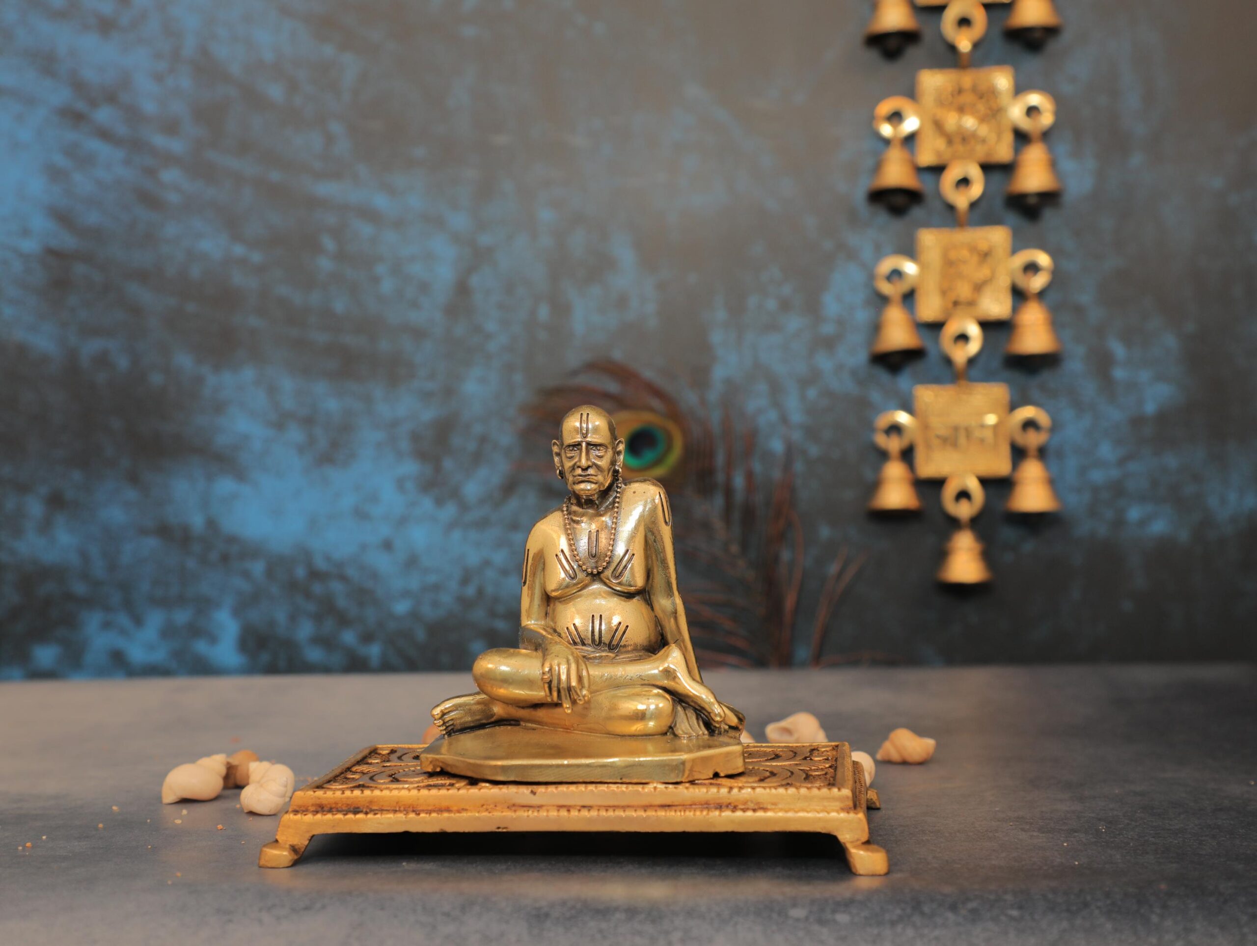 bh10627_n-scaled-1-1.jpg Brass Swami Samarth Idol Art Brass Murti For Decor 3.6″ Inch Height – Handcrafted for Pooja Room & Spiritual Décor - Image 1