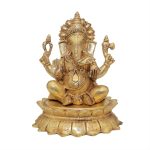 Brass Ganesha Statue Sitting on Lotus Flower 11&Prime; Inch Height | Sacred Ganesha Lotus for Purity & Enlightenment