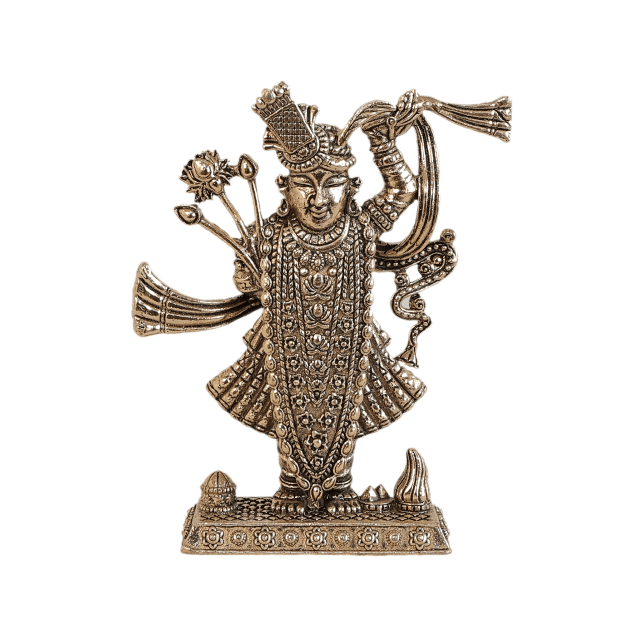 bh11050_1-1.png Brass Shreenathji Idol – 3 Inch | 180g | Compact Spiritual Decor – Handcrafted for Pooja Room & Spiritual Décor - Image 1