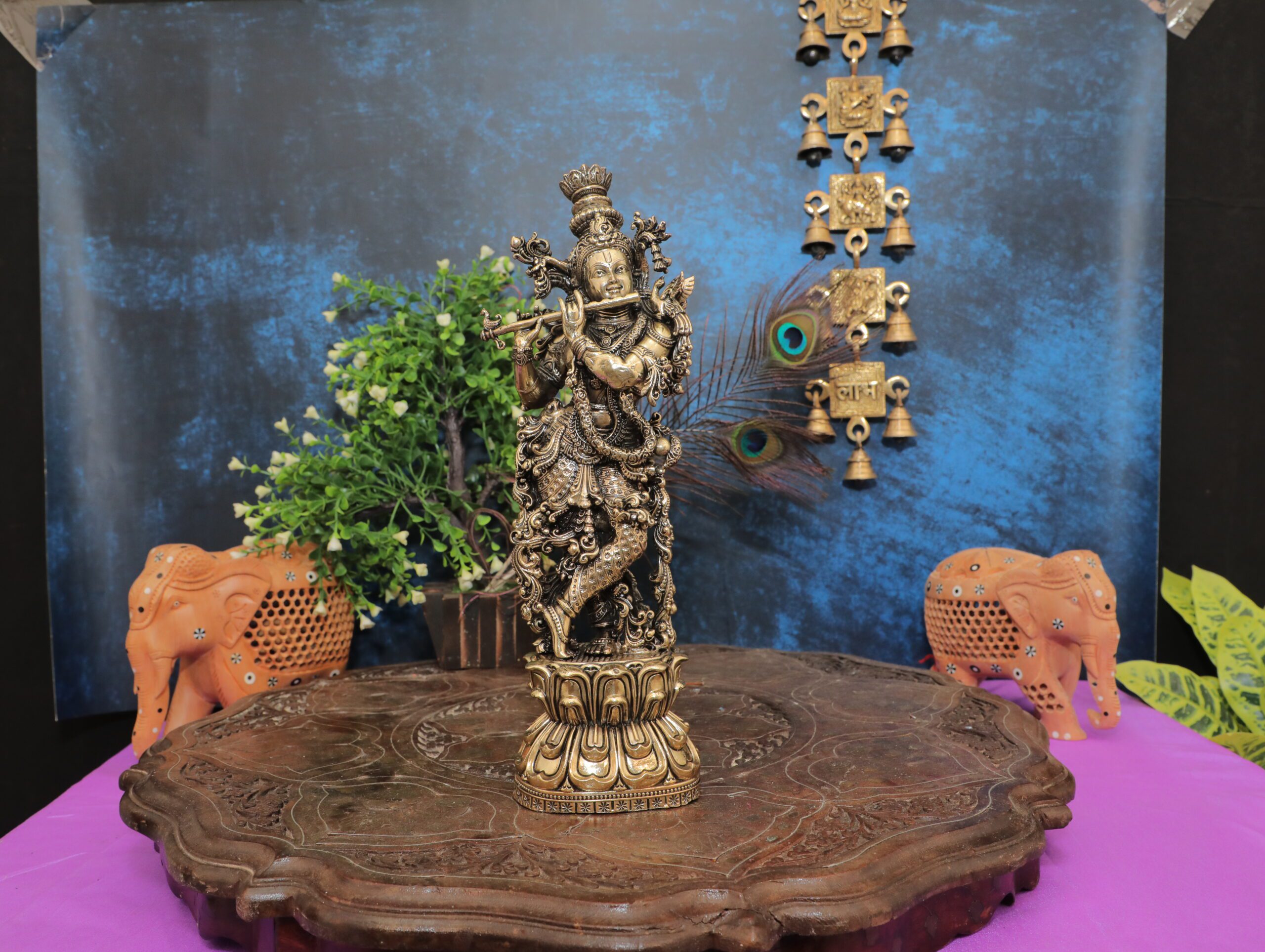 bh11093_n-scaled-1-1.jpg Brass Standing Krishna idol 7.6″ inch – Handcrafted for Pooja Room & Spiritual Décor - Image 1