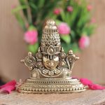 Brass Tirupati Balaji Head &ndash; Handcrafted Venkateswara Idol &ndash; Handcrafted for Pooja Room & Spiritual D&eacute;cor