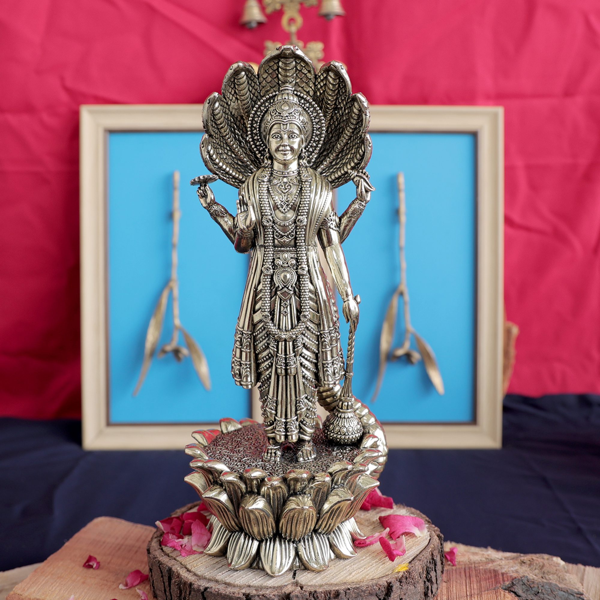 bh11251_n-1.jpg Brass Vishnu Idol – 10.8 Inch – Handcrafted for Pooja Room & Spiritual Décor - Image 1