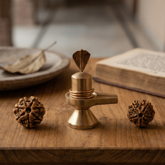 Divine Shiv Ji Pooja Kit: 2-Inch Brass Shivling with Copper Vasuki Naag + 7 Mukhi Rudraksha + FREE 5 Mukhi Rudraksha (Complete Worship Set) - Image 3