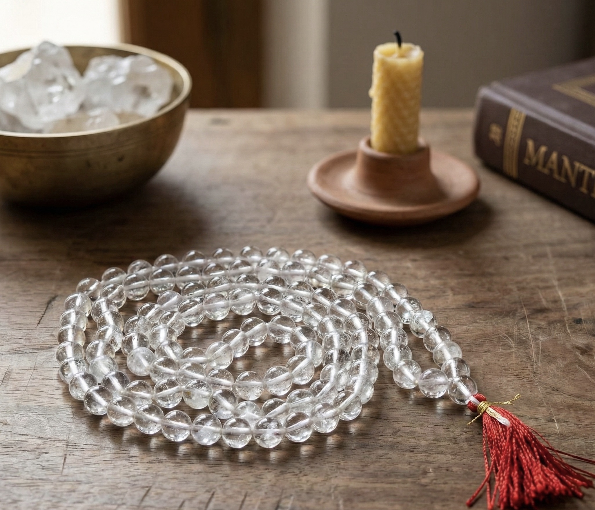 img_0015 Sphatik Mala / Clear Crystal Mala 108 Beads – Clarity, Healing & Energy Balancing - Image 1