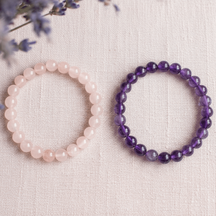 Love Healing Crystal Bracelets: Amethyst + Rose Quartz Pair - Image 4
