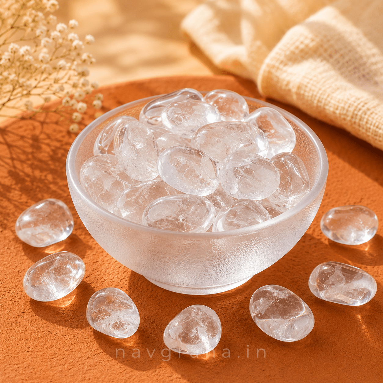 71c50ed2-00d4-4bd6-861d-013ee63c7314 Clear Crystal Quartz Tumble Stones | 100 Grams | The Master Healer for Spiritual Growth, Clarity & Amplification | Navgraha.In - Image 1