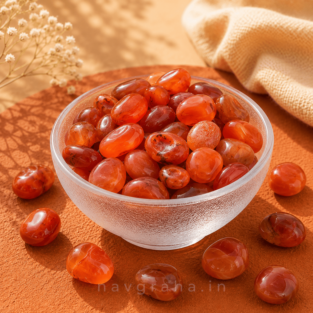 74e6a7be-f721-4a1d-9db6-4d712cbf99e7 Carnelian Tumble Stones | 100 Grams | Crystal for Vitality, Creativity & Courageous Action | Navgraha.In - Image 1