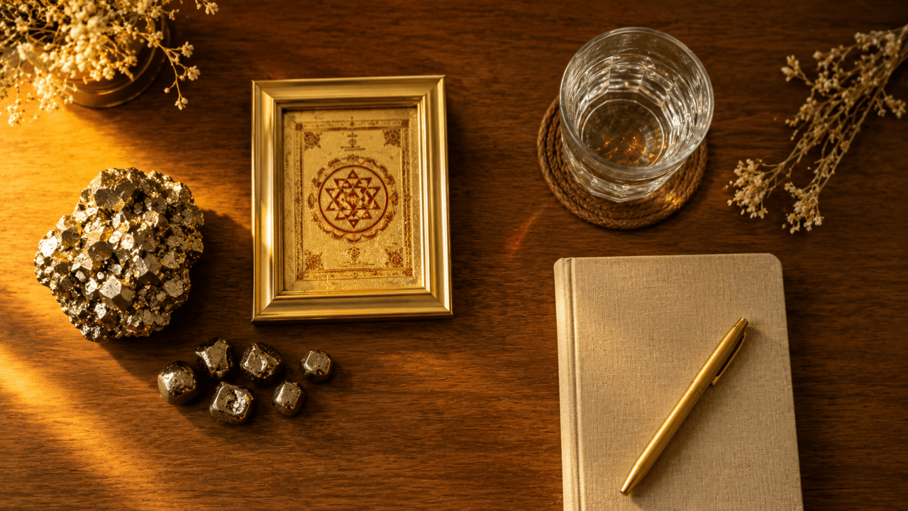 Ideal Vastu placement of pyrite on an office desk &mdash; north corner for wealth and career growth