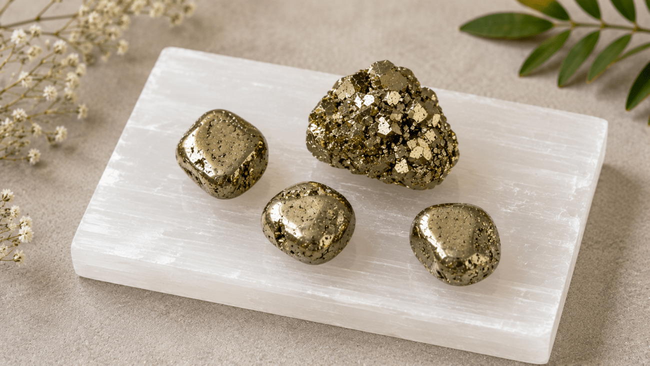 Keep pyrite on a selenite charging plate for effortless continuous maintenance