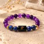Aquarius (कुंभ राशि) Zodiac Bracelet | Amethyst & Lapis Lazuli | Natural Crystal Rashi Bracelet for Emotional Awareness And Mental Calm | Navgraha.In