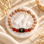 Taurus (वृषभ राशि) Zodiac Bracelet & FREE Raw Selenite Charging Plate | Sunstone & Carnelian | Natural Crystal Rashi Bracelet for Confidence | Navgraha.In