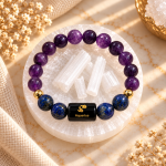 Aquarius (कुंभ राशि) Zodiac Bracelet & FREE Raw Selenite Charging Plate | Amethyst & Lapis Lazuli | Natural Crystal Rashi Bracelet for Emotional Awareness And Mental Calm | Navgraha.In