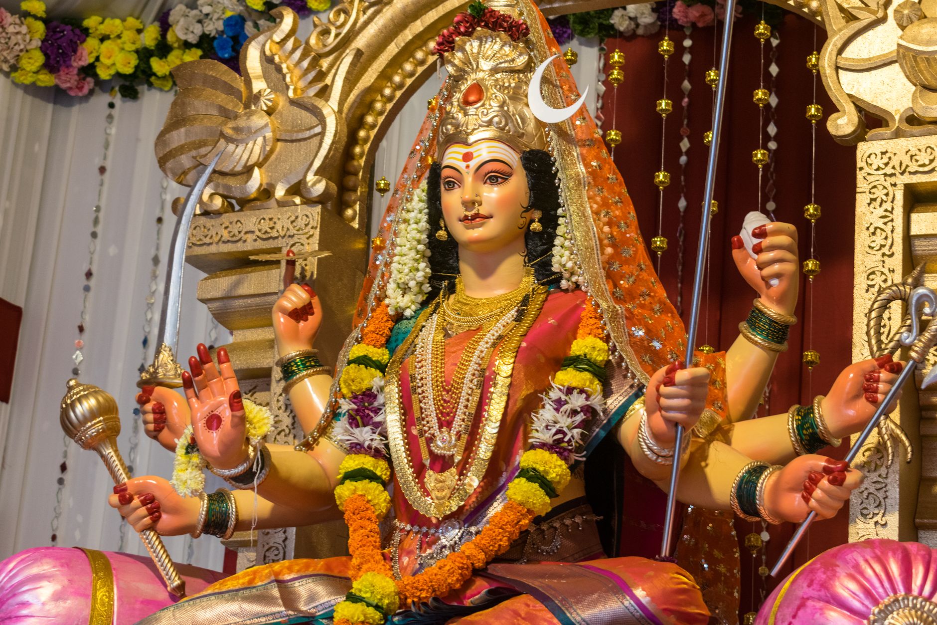vibrant durga idol decorated for navratri festival