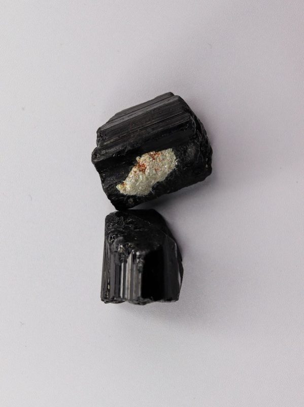 close up of black tourmaline mineral specimen